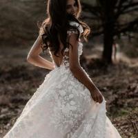 Deep V Neck Wedding Dresses Bridal Gown with Appliques Lace - Thumbnail 1