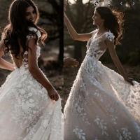 Deep V Neck Wedding Dresses Bridal Gown with Appliques Lace - Thumbnail 2