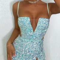 SP1698,Summer Mermaid Irregular Homecoming Dresses,Spaghetti Straps Mini Prom Gown - Thumbnail 1