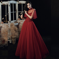 Burgundy tulle sequins long ball gown dress evening gown - Thumbnail 3