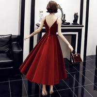 Simple v neck velvet short prom dress party dress - Thumbnail 1