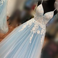 SP1702,Elegant A-line V Neck Tulle Long Prom Dress with Appliques - Thumbnail 1