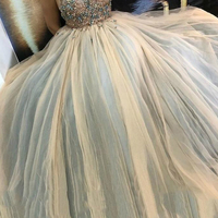 SP1703,A-line Tulle Appliques Spaghetti-straps Long Prom Party Dresses - Thumbnail 1