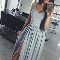SP1710,Elegant Long V-Neck Simple Elegant Prom Dresses Party Dresses - Thumbnail 1