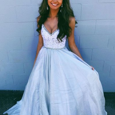 Sp1715,a-line v-neck beaded long prom dresses sleeveless formal gown - Thumbnail 3