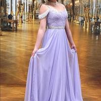 SP1717,A-Line Lilac Long Prom Dresses Chiffon Evening Dress With Beading - Thumbnail 1