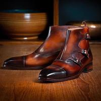 Handmade Brown Triple Buckle Boots - Thumbnail 1