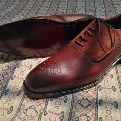 Christmas men's brown leather suede lace up shoes, handmade brogue shoes for men