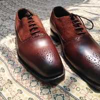 Christmas Men's Brown Leather Suede Lace Up Shoes, Handmade Brogue Shoes For Men - Thumbnail 1
