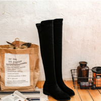 Over the Knee Elegant Suede Flat Boots - Thumbnail 6
