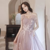 Pink tulle lace long A line prom dress evening gown - Thumbnail 1