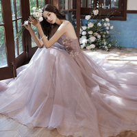 Pink tulle lace long A line prom dress evening gown - Thumbnail 5