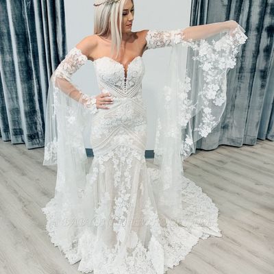 Bohemian mermaid sweetheart wedding dresses with appliques - Thumbnail 3