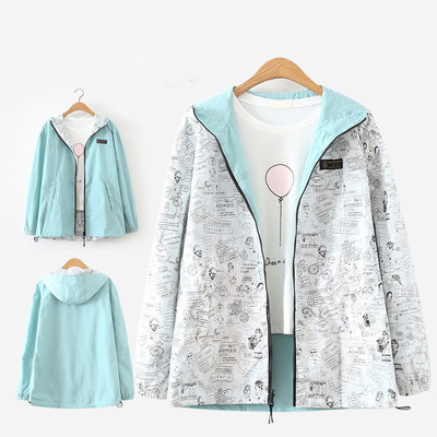 Harajuku cartoon printing on both sides wear quilted coat - Thumbnail 5