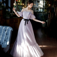 Purple tulle long A line prom gown evening gown - Thumbnail 1