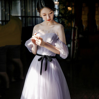 Purple tulle long A line prom gown evening gown - Thumbnail 2