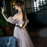 Purple tulle long A line prom gown evening gown - Thumbnail 4
