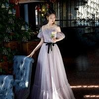 Purple tulle long A line prom gown evening gown - Thumbnail 5