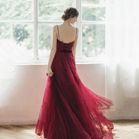 Cute tulle long A line prom dress evening gown - Thumbnail 6