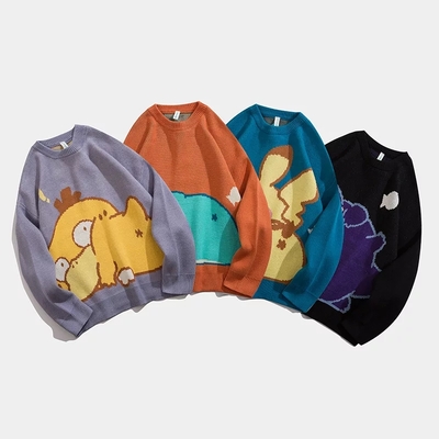 Cute Pikachu Anime Cartoon Print Oversize Sweater Sweatshirt Pullover Casual E-Girl Kawaii Korean Japanese Harajuku