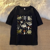 Cute Frog Magic Mushroom Witchcraft Print Short Sleeve T- Shirt Top Aesthetic Casual Summer E-Girl Kawaii Korean Japanese Harajuku - Thumbnail 5