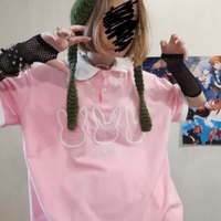 Cute Pastel Bunny Rabbit Embroidery Polo Short Sleeve T- Shirt Top Aesthetic Casual Summer E-Girl Kawaii Korean Japanese Harajuku - Thumbnail 8