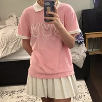Cute Pastel Bunny Rabbit Embroidery Polo Short Sleeve T- Shirt Top Aesthetic Casual Summer E-Girl Kawaii Korean Japanese Harajuku - Thumbnail 9