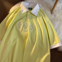 Cute Pastel Bunny Rabbit Embroidery Polo Short Sleeve T- Shirt Top Aesthetic Casual Summer E-Girl Kawaii Korean Japanese Harajuku - Thumbnail 3