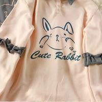 Cute Bunny Rabbit Graphic Vintage Collar Long Sleeve T- Shirt Sweatshirt Aesthetic Casual  E-Girl Kawaii Korean Japanese Harajuku - Thumbnail 7