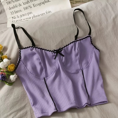 Cute Sexy Purple Knit Crop Top Sleeveless Tank Camisole Aesthetic Casual Summer E-Girl Kawaii Korean Japanese Harajuku
