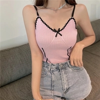 Cute Sexy Purple Knit Crop Top Sleeveless Tank Camisole Aesthetic Casual Summer E-Girl Kawaii Korean Japanese Harajuku - Thumbnail 1