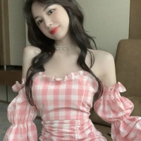 Cute Pink Gingham Plaid Off Shoulder Long Sleeve Drawstring Bodycon Dress Aesthetic Casual Summer E-Girl Kawaii Korean Japanese Harajuku - Thumbnail 7
