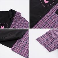 Cute Heart Pocket Plaid Patchwork Vintage Blouse Short Sleeve T- Shirt Top Aesthetic Casual Summer E-Girl Kawaii Korean Japanese Harajuku - Thumbnail 8