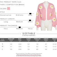 Cute Pink Daisy Flower Knit Crochet Loose Cardigan Long Sleeve V Neck Sweater Aesthetic E-Girl Kawaii Korean Japanese Harajuku - Thumbnail 7