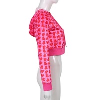 Cute Pink Heart Print Velvet Tracksuit Set Long Sleeve Cropped Hoodie + Sweatpants Aesthetic Casual Summer E-Girl Kawaii Korean Japanese Harajuku - Thumbnail 7