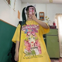 Cute Anime Girl Cartoon Graphic Print Retro Vintage White Oversize T- Shirt Top Aesthetic Casual Summer E-Girl Kawaii Korean Japanese Harajuku - Thumbnail 1