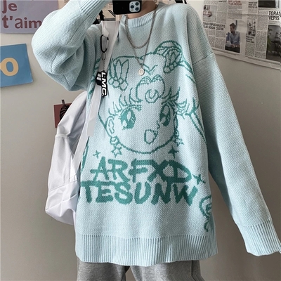 Cute Japanese Anime Girl Knit Long Sleeve Pullover 