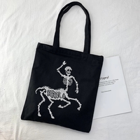 Cute Skeleton Skull Butterfly Wing Print Shoulder Bag Canvas Eco Tote Aesthetic Casual Summer E-Girl Kawaii Korean Japanese Harajuku - Thumbnail 5