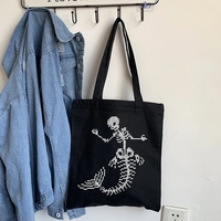 Cute Skeleton Skull Butterfly Wing Print Shoulder Bag Canvas Eco Tote Aesthetic Casual Summer E-Girl Kawaii Korean Japanese Harajuku - Thumbnail 6