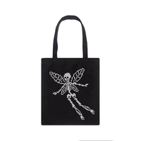 Cute Skeleton Skull Butterfly Wing Print Shoulder Bag Canvas Eco Tote Aesthetic Casual Summer E-Girl Kawaii Korean Japanese Harajuku - Thumbnail 7