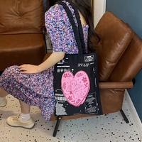 Cute Cupid Angel Love Heart Print Canvas Tote Shoulder ECO Bag 90s Retro Vintage Aesthetic Casual Summer E-Girl Kawaii Korean Japanese Harajuku - Thumbnail 2