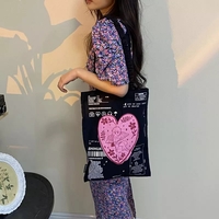 Cute Cupid Angel Love Heart Print Canvas Tote Shoulder ECO Bag 90s Retro Vintage Aesthetic Casual Summer E-Girl Kawaii Korean Japanese Harajuku - Thumbnail 4