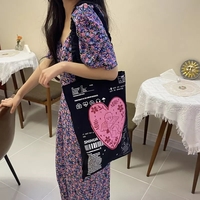 Cute Cupid Angel Love Heart Print Canvas Tote Shoulder ECO Bag 90s Retro Vintage Aesthetic Casual Summer E-Girl Kawaii Korean Japanese Harajuku - Thumbnail 5
