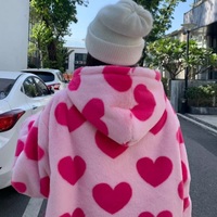 Cute 90s Heart Print Plush Long Sleeve Jacket Hoodie Sweater Coat Aesthetic Casual E-Girl Kawaii Korean Japanese Harajuku - Thumbnail 6