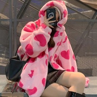 Cute 90s Heart Print Plush Long Sleeve Jacket Hoodie Sweater Coat Aesthetic Casual E-Girl Kawaii Korean Japanese Harajuku - Thumbnail 7