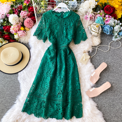 Elegant lace women dress korean style summer  - Thumbnail 3