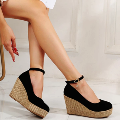 Suede wedges women espadrilles shoes round toe