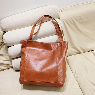 Handbag large size shoulder vintage style solid color
