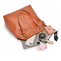 Shopper Shoulder Bags Large Capacity Brown Handbag - Thumbnail 3