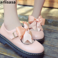  Fashion Black Bow Tie Flat Platform Shoes Lady Cute - Thumbnail 2